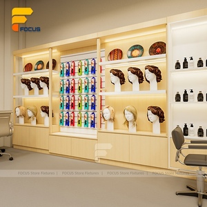 Présentoir de présentation de perruques de salon de beauté au détail armoire murale en bois personnalisée luminaires de magasin de produits capillaires - Product Image 1