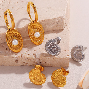 Spiral Imitation Pearl <b>Earrings</b> 18K Gold Plated Stainless Steel Studs For Women Fashion <b>Dangle</b> Jewelry - Product Image 3