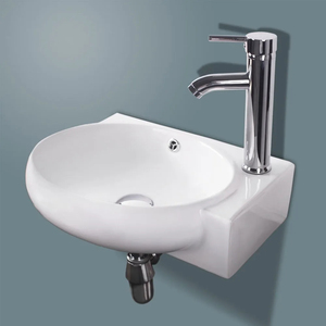 Ceramica bianca da parete lavabo da bagno con rubinetto sinistro a destra appeso a parete bagno lavabo - Product Image 1