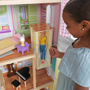 Grande maison en bois éducative rose et bleue à construire soi-même avec accessoires, jouets pour filles - Product Image 6