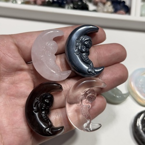 Ciondolo all'ingrosso in cristallo naturale grezzo, a forma di luna crescente, intagliato a sirena, con gemme multiple, pietra curativa fantasy, regalo celestiale - Product Image 3