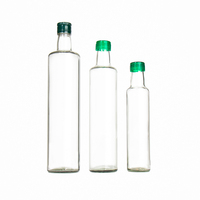Bouteille en verre ronde de qualité alimentaire de 100ml 250ml 500ml 750ml 1L marasca vert pour la cuisson de l'huile d'olive et de coco vineger avec couvercle en plastique