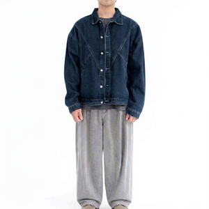 <b>Men's</b> <b>Denim</b> <b>Jacket</b> 100% Cotton Solid Color Turn-down Collar Casual Loose Fit Regular Sleeve Washed Finish Autumn Wear - Product Image 1