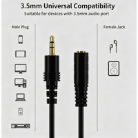 Câble d'extension audio AUX 3,5 mm mâle vers femelle plaqué or, cordon auxiliaire stéréo pour casque, haut-parleur, appareils audio de voiture