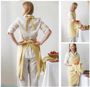Tablier en lin uni respirant pour femme, idéal pour la cuisine, la maison, les étudiantes en art, la calligraphie, le café, la pâtisserie, la fleuristerie et comme tenue de travail - Product Image 4