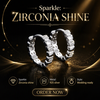 Boucles d'oreilles créoles en argent sterling 925 avec zircone cubique, plaqué rhodium, taille brillant rond, pour mariage et soirée, vente en gros