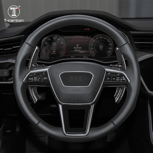 Volant en fibre de carbone avec palettes de changement de vitesse en carbone forgé, type adhésif, compatible avec <span class=keywords><strong>Audi</strong></span> A4 A6 A7 B9 de 2020, palettes de changement de vitesse T-carbon - Product Image 2