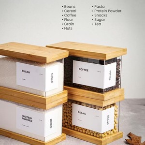 <b>Bamboo</b> Wood Food Dispenser Transparent Square Airtight Storage Box Household Grain <b>Container</b> Flip Top Lid - Product Image 4