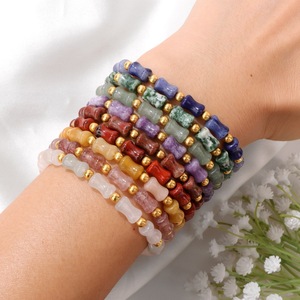 Wholesale 9x6mm Bamboo Section Natural Stone <b>Bracelet</b>, Vintage Bohemian Healing Crystal <b>Bracelet</b>, Fashion Jewelry - Product Image 1