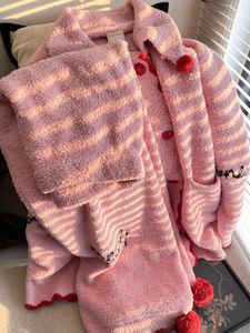 Pyjama en velours pour femmes, automne et hiver, cardigan épais, style japonais, design en fourrure, lettre, combinaison de maison - Product Image 5