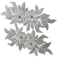 Applique florale 3D brodée en dentelle avec perles et strass, grandes fleurs, pour robe de mariée, couture DIY, élégante, 23,7 cm