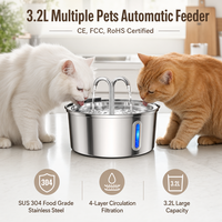 Fontaine pour chat et chien en acier inoxydable 304, distributeur d'eau automatique de 3,2 L, système de filtration, étanche, durable, pour plusieurs animaux domestiques