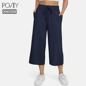 POVTY imprimé personnalisé femmes ample Capri Lounge pantalon été pour beurre doux cordon taille large décontracté poches ODM vente en gros - Product Image 1