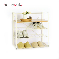 Étagère à chaussures à 3 niveaux de style japonais et coréen, console en bois massif avec rangement