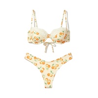 Op maat gemaakte RPET-stof dames bikini set met fruitprint, kantbies, beugelbeha, achtergesp, hoge snit, cheeky, tweedelig badpak