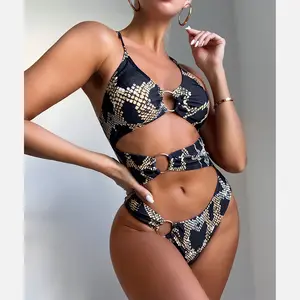 2021 Nieuwe Afrikaanse Jungle Stijl Snake Print Bikini Sexy Vrouwen Een Stuk Zomer Beachwear