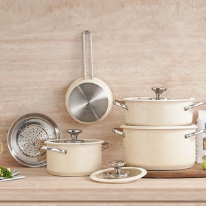 Venta al por mayor de moda personalizada de colores de acero inoxidable 304 utensilios de cocina pintura de cerámica cazuela cocinar sopa caliente olla juegos de utensilios de cocina - Product Image 5