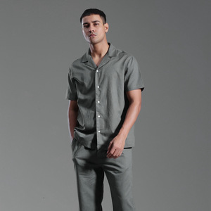 <span class=keywords><strong>Traje</strong></span> de <span class=keywords><strong>Hombre</strong></span> 2024, Nuevo, de Algodón y Lino, con Cierre de Cremallera en el Cuello, Camisa de Manga Corta y Pantalones Holgados de Pierna Recta - Product Image 3
