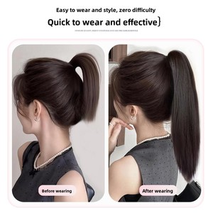Coda di Cavallo in Capelli Veri con Base ad Anello in Pelle, Volumizzante, Liscia e Lunga, con Elastico per Acconciature Alte/Basse - Product Image 4