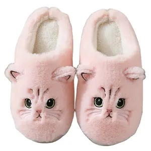 Cute Animal Cat Slippers Fluffy Fur Furry Women Home Slippers Men Winter Warm Plush Slides Indoor Slippers Lovely Shoes