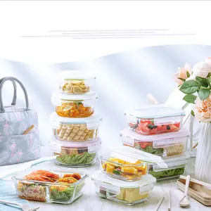 Tai zhou glass food storage lunch box High temperature resistant lunch box with lid Vacuum Glass Food Container Set