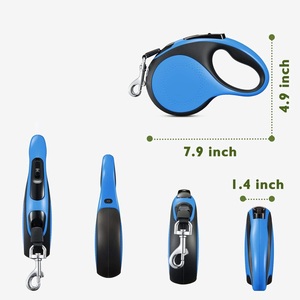 Laisse de chien rétractable moderne de luxe occidentale de 5 mètres, bleu/noir bicolore, avec lumière LED, libération rapide, sac à crottes, pour chien de 30 kg - Product Image 5