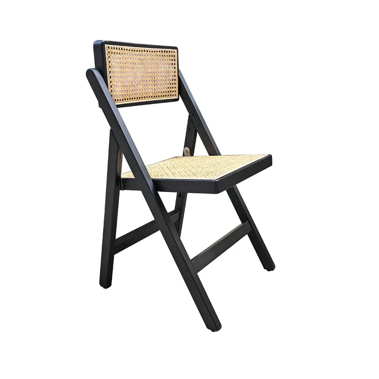 Modern Dining living room Chair Black Nature Rattan Coffee Chair Solid Wood Frame Rattan Foldable Dining Chair