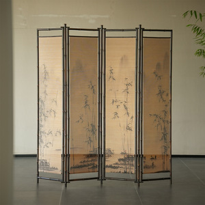 Classical Purple Bamboo Crane Design Folding Screen For Tea <b>Rooms</b> And Entryways Foldable <b>Room</b> <b>Divider</b> - Product Image 2