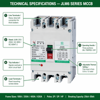 JLM6 MCCB Pemutus Sirkuit Tipe Cetak 2P 3P 4P 100A 250A 400A 630A AC400V Pengaturan Trip yang Dapat Disesuaikan Industri IEC60947-2