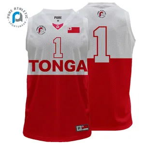 PURE Custom Tonga Simple Design Multi Colors white red Reversible sublimation basketball jersey