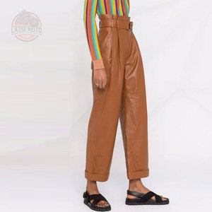 กางเกงหนังผู้หญิงปี 2024 เป็นมิตรกับสิ่งแวดล้อม กันลม ไซส์ใหญ่ ระบายอากาศได้ดี สไตล์ Preppy ขั้นต่ำในการสั่งซื้อน้อย - Product Image 4