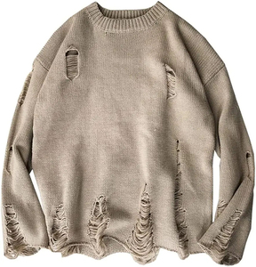 Suéter de punto oversize de manga larga con cuello redondo y estampado de signo de dólar para hombre, negro y rojo, estilo urbano, logotipo personalizado, invierno, ODM - Product Image 2
