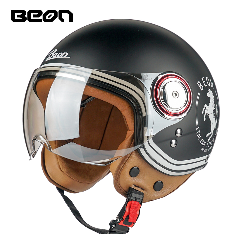 BEON B110B Matte Black Retro Vintage Half Helmet for Motorbikes