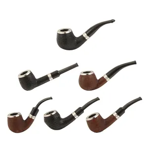 Wholesale Portable Oak Wooden Smoking Pipe with Bent Stem Luxury Handmade Carved Frosted Design Custom OEM Logo Tobacco Smoke