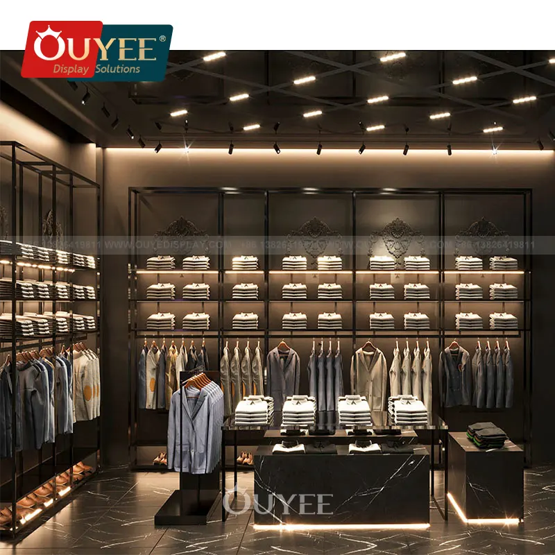 Clothing Shop Furniture Design Men Clothes Stores Decoration Clothing Store  Wall Display Metal Display Stand for Clothes