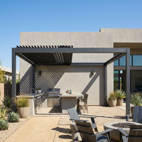 Pérgola de Aluminio Resistente al Agua con Bisagras Ocultas, Rejillas Empotradas, Gazebo Moderno Minimalista, Balcón Eléctrico con Energía Solar