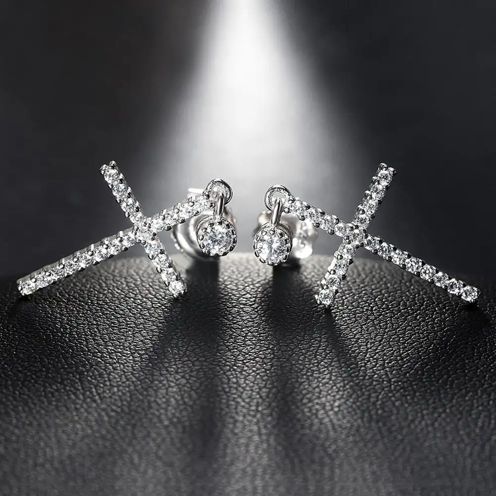 RINNTIN SE37 Wholesale Fashion Women Jewelry Silver Sterling 925 Cross Earrings