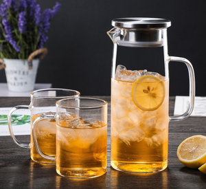 <span class=keywords><strong>Carafe</strong></span> en verre à haute teneur en borosilicate de 1000ml et 1500ml avec couvercle en bambou pour boisson, jus, thé ou eau - Product Image 4