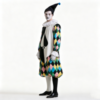 Costume de Harlequin Pierrot coloré pour homme, motif pique, tenue de clown diamant, déguisement vintage de cirque pour Halloween