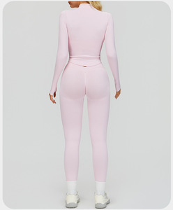 Ensembles d'entraînement 2 pièces sans couture et doux pour femmes, soutien-gorge de sport à maintien élevé, vêtements de fitness et de yoga, logo frontal, respirant - Product Image 5