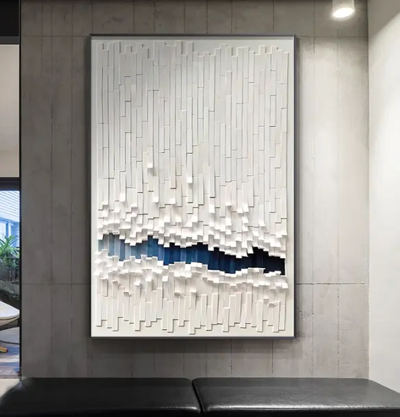 Lukisan dekoratif 3D ruang tamu abstrak putih dengan angka dekorasi pintu masuk rumah