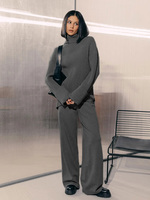 Ensemble de vêtements en tricot pour femmes, pull et pantalon en tricot, design biseauté à col roulé ample et chaud pour l'hiver, taille plus, 2 pièces