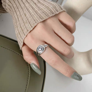 Anillo de plata de ley S925 con cara sonriente para mujer, diseño vintage de Hip Hop, abertura hueca irregular, regalo de joyería - Product Image 4