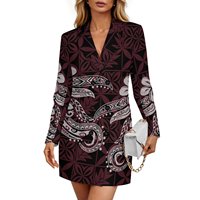 Robe Blazer Mini sur Mesure à Motifs Floraux Tropicaux Polynésiens, Col Revers, Manches Longues, Double Boutonnage, Vêtement pour Femme, Idéale pour Affaires, Banquets et Événements Sociaux