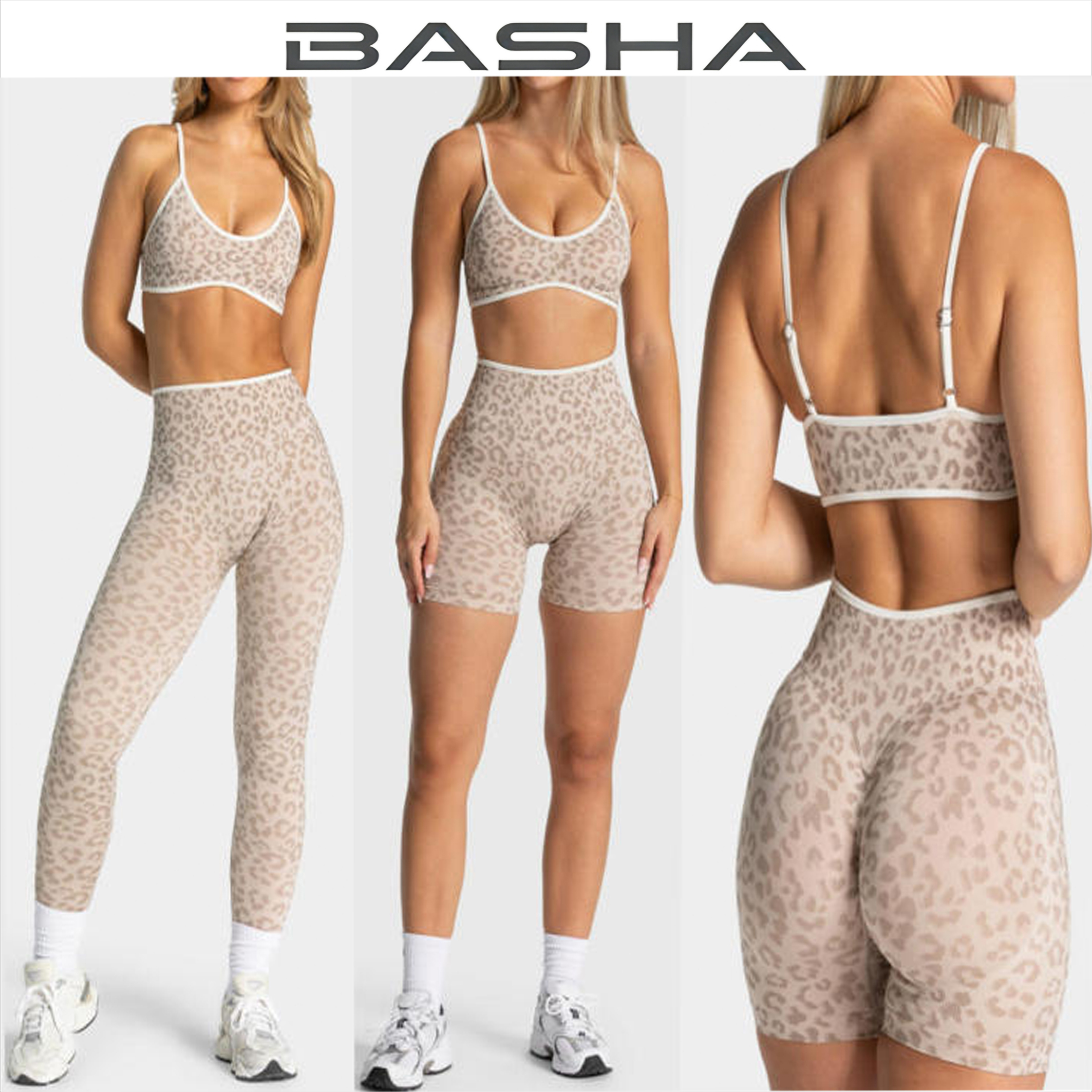2026 New Seamless Leopard Print Yoga Fitness Workout Gym Active Sports Bra With High Waist Leggings and Shorts Three-piece Set
