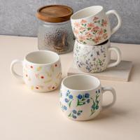 Ensemble de tasses à café en céramique peintes à la main, motif floral coloré, vaisselle en porcelaine empilable, 11 oz, cadeau pour la maison