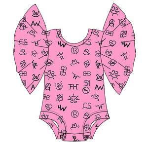 精品颤动袖罗柏牛奶丝面料西部图案女童紧身衣时尚0-16岁童装 - Product Image 6