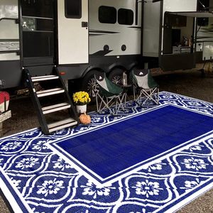 防水大型屋外ポータブルリバーシブルPP織りフロアマット屋内/屋外旅行RVキャンプ用ラグエリアラグ & セット - Product Image 1