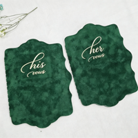 Coffret de Livrets de Vœux de Mariage en Velours Vert Émeraude de Luxe, Bordure Courbe Découpée, Estampillé Or, pour Lui et Elle, Souvenir d'Anniversaire