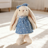 Peluche Lapin Personnalisée OEM ODM, Robe Florale en Jean Vintage, Lapin aux Oreilles Tombantes, Animal en Peluche Doux, Poupée Décorative Fantaisie pour Chambre